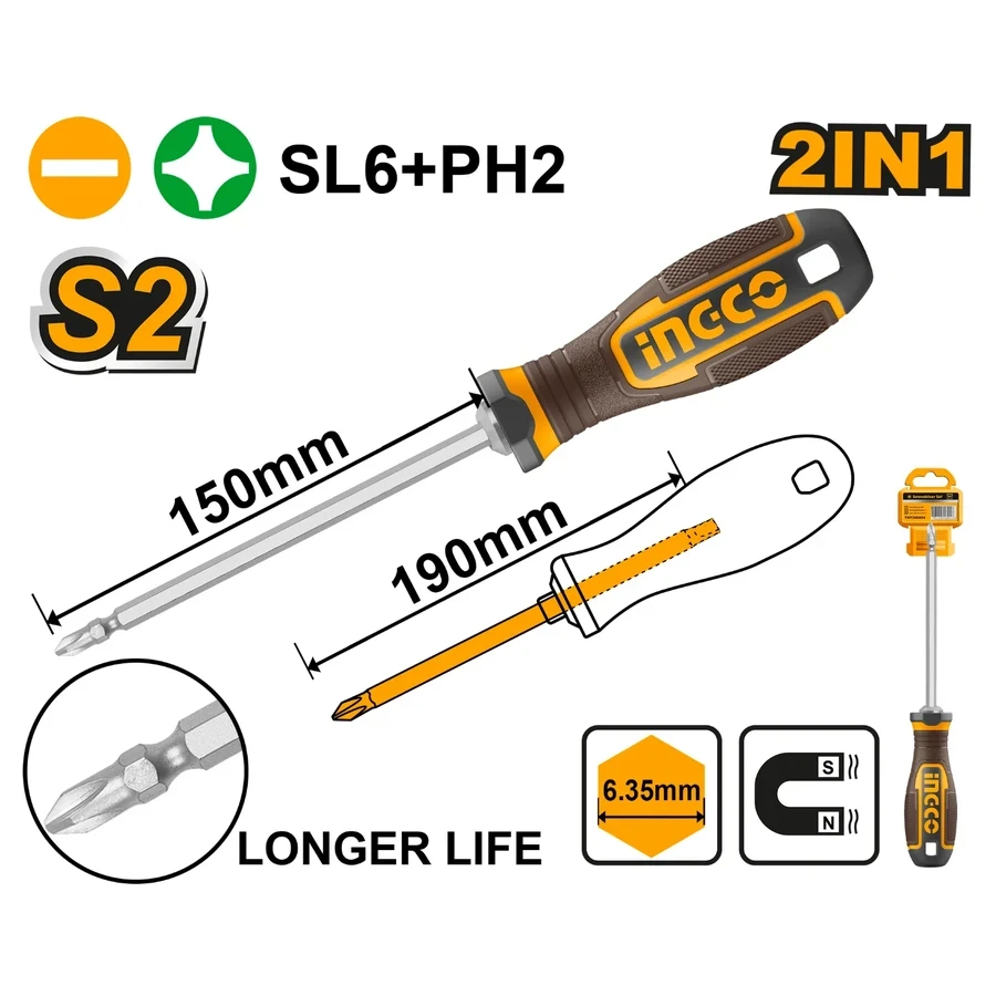 Professional 2-In-1 Screwdriver Set | AKISD26150 | S2 Alloy Steel | Impact Blade