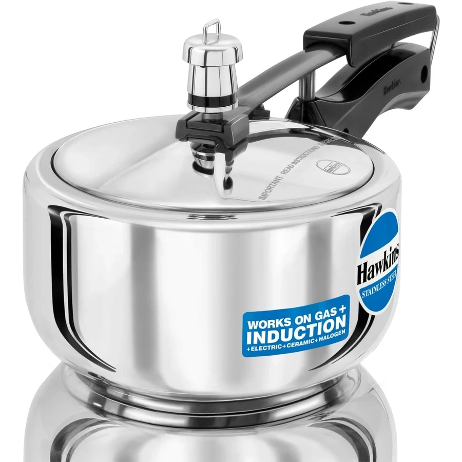 Hawkins HSS20 2L Stainless Steel Pressure Cooker | AISI 304 Food-Grade Steel | Extra-Thick Sandwich Bottom | Induction Compatible | Silver