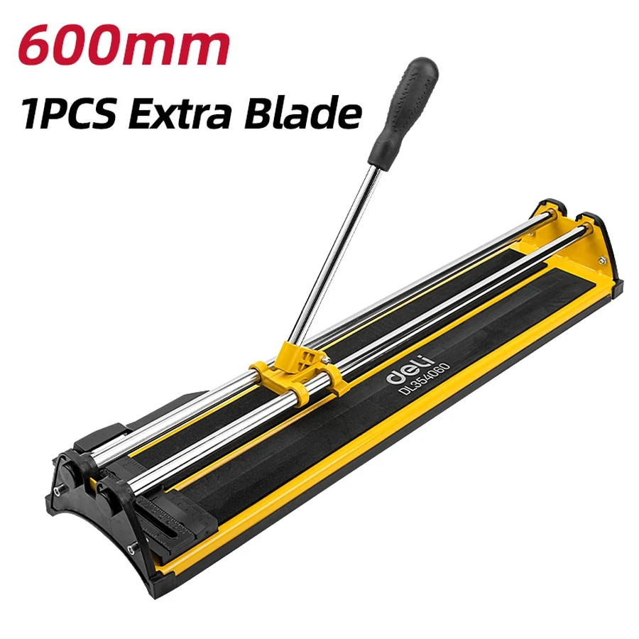 EDL354060 Professional Manual Tile Cutter 600mm - Max 12mm Thickness, Ultra-Durable YG6X Wheel, One-Piece Base Plate for High Stability (Yellow/Black)
