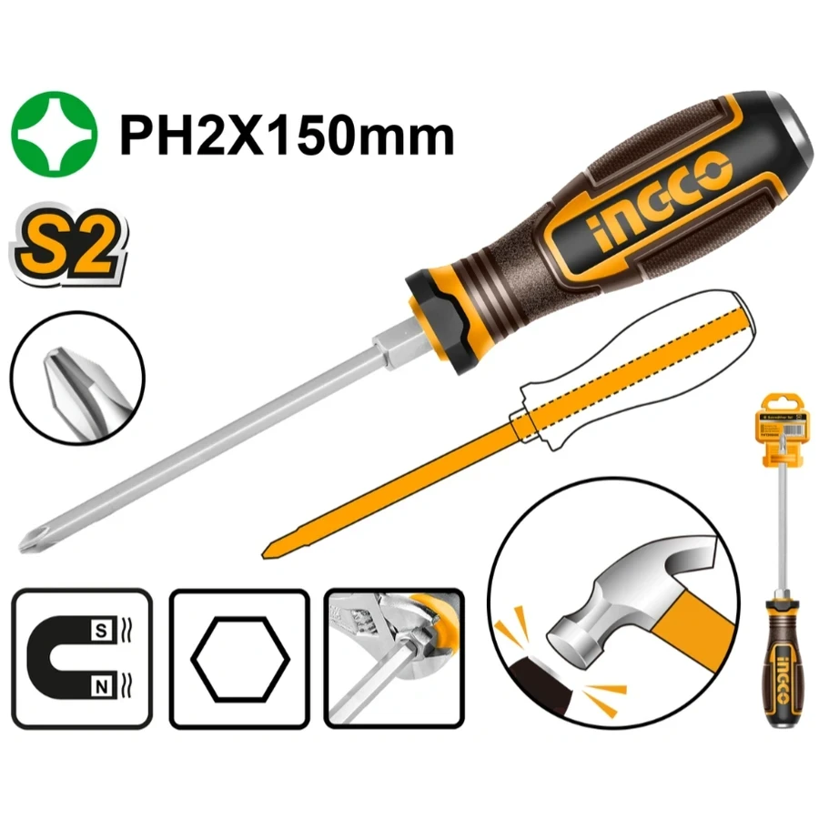 Heavy-Duty Phillips Go-Through Screwdriver | HGTPH2150 | S2 Steel | Hex Shank