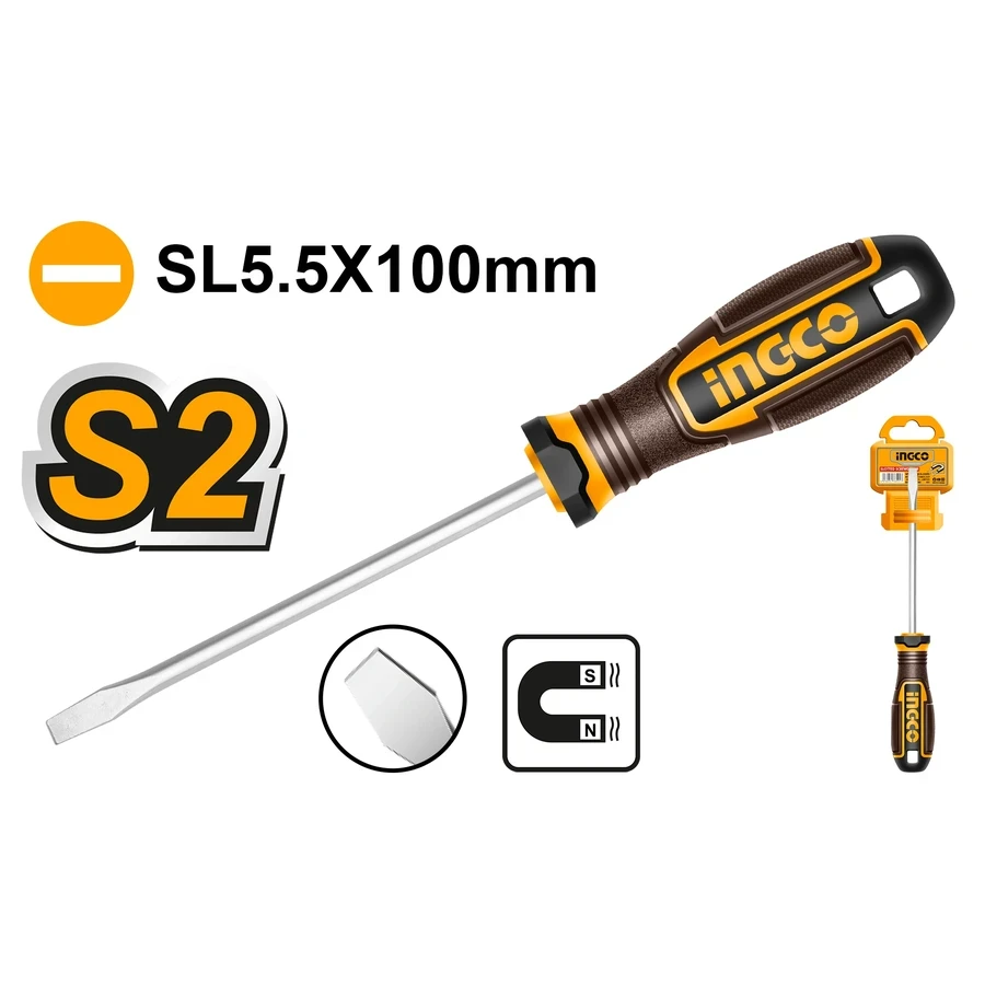 Professional Slotted Screwdriver | HSDSL5100 | S2 Alloy Steel | SL5.5 x 100mm