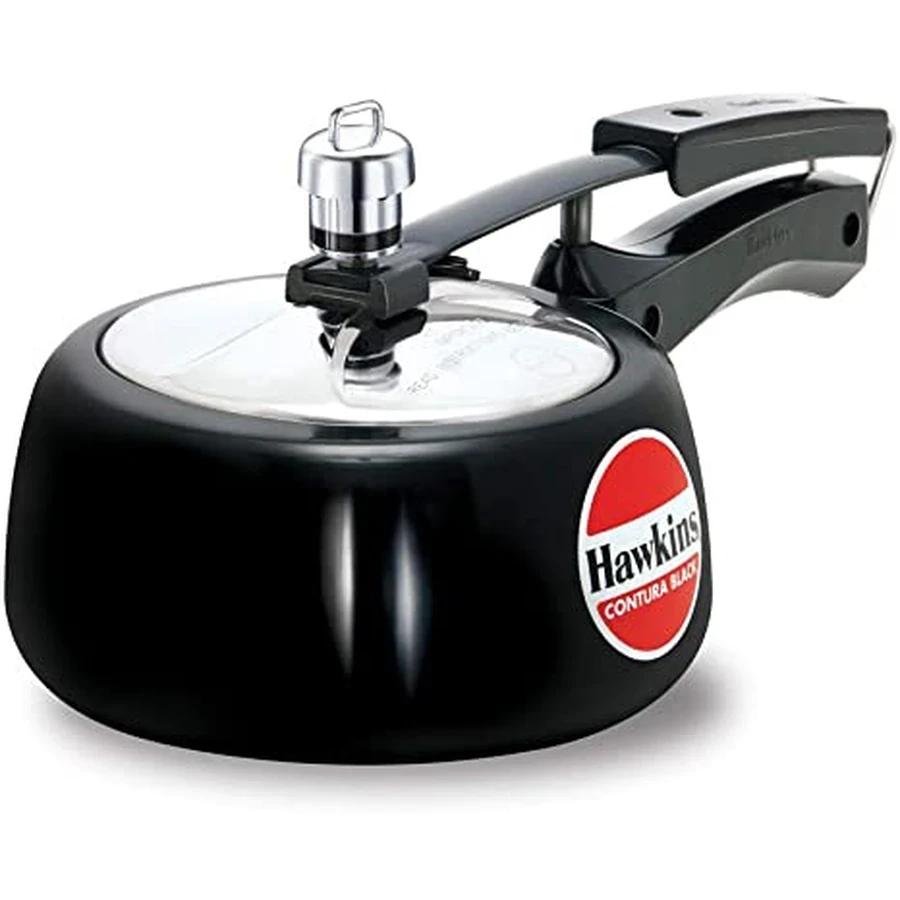 Hawkins Contura Black Pressure Cooker | Hard Anodised Body | Stainless Steel Lid | Rapid Heating Black Base | 1.5L to 5L