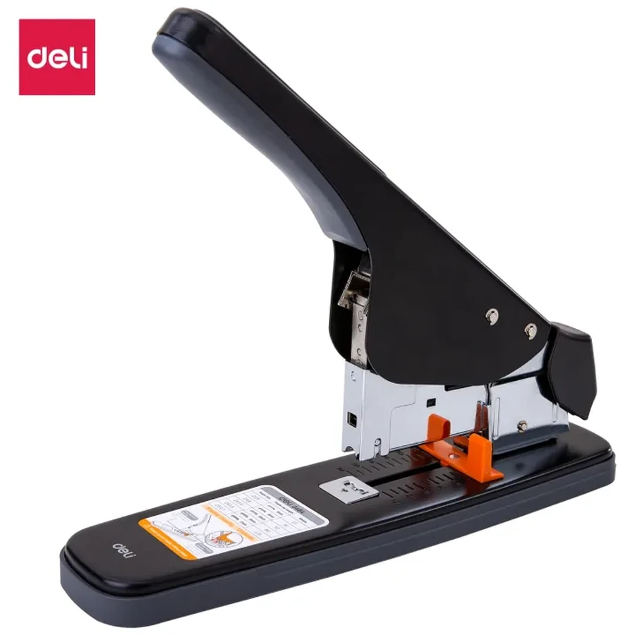 Deli E0484 Heavy Duty Stapler - 120 Sheets Capacity, Easy Back Loading, Soft-Touch TPE Grip, and Low-Staple Warning Light
