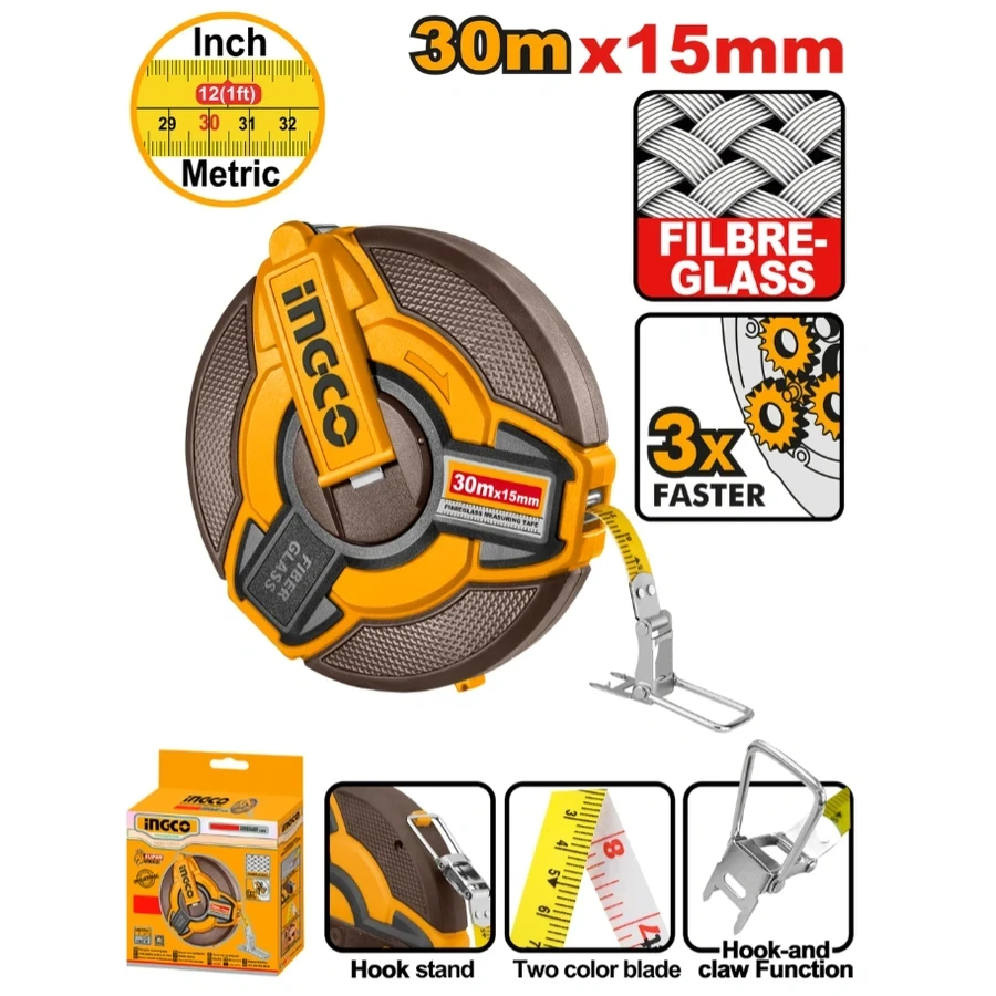 Professional Fiberglass Long Measuring Tape | HFMT1830 | 30m High-Visibility Series