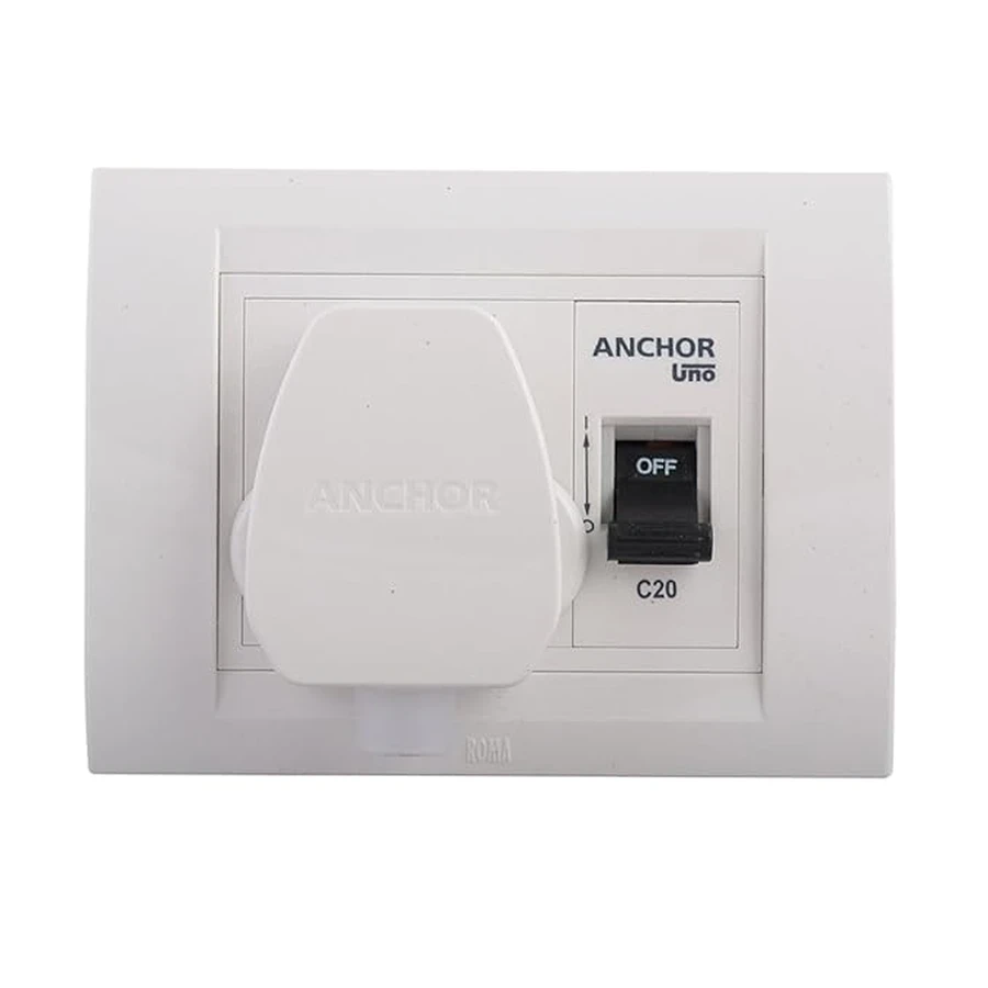Anchor UNO AC Box with Plug & Socket 20A KTDC0207 - Wall Mount, ON-OFF Control, 3-Way Circuit, Without MCB (White)