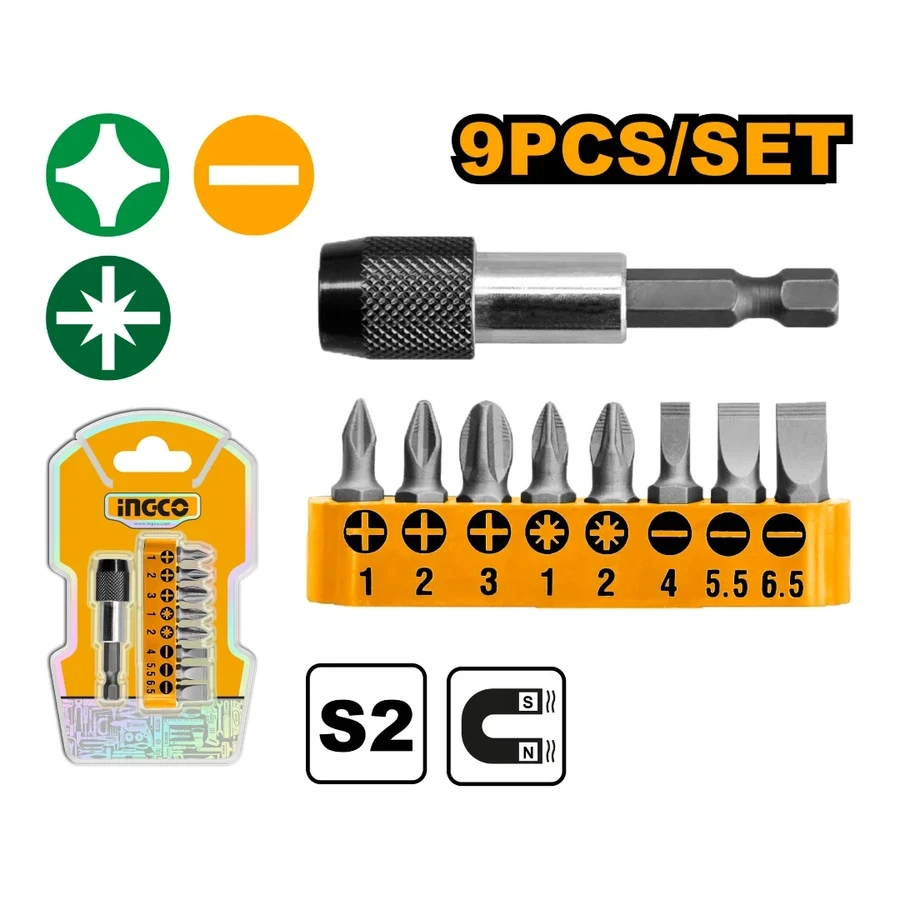 Screwdriver Bits Set | AKSD0071 | 9 Pcs S2 Industrial Steel Set