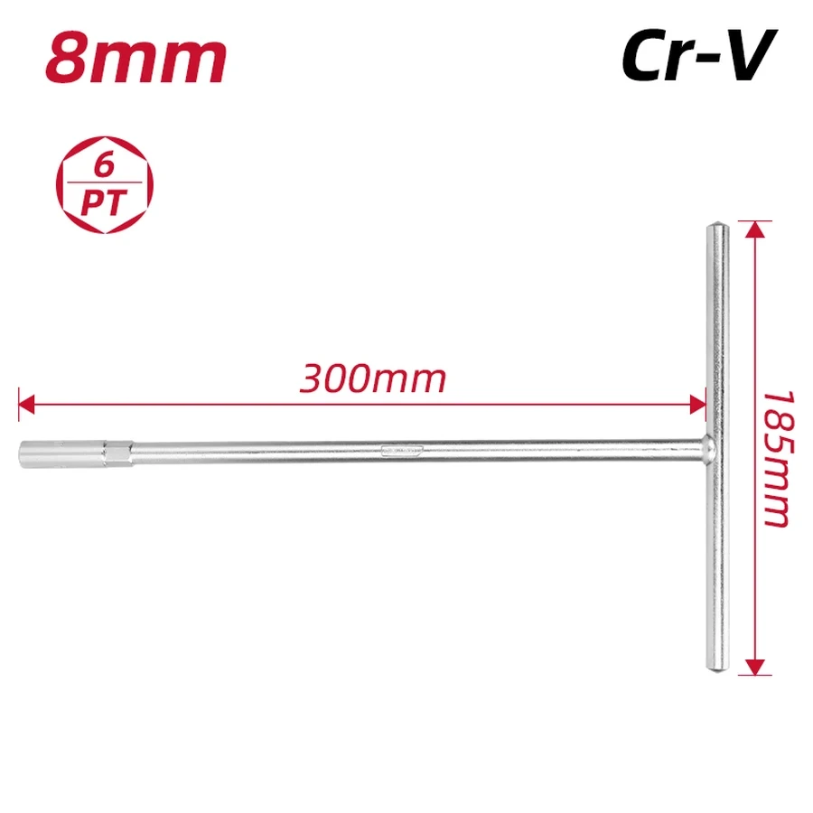 EDL08 T-Handle Socket Wrench 8mm - CRV Steel, 6-Point Socket, Deep Reach, High Leverage Grip for Small Engine and Bicycle Maintenance (Silver)